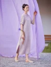 National Trend -2025 Summer New half-sleeved long linen dress, hand-embroidered traditional Chinese style retro straight-leg improved cheongsam details Picture